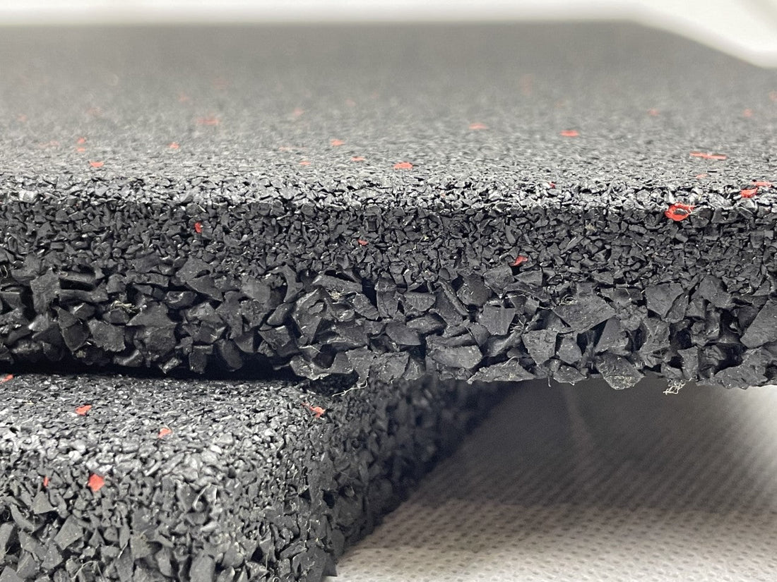 Image of the Exersci® LARGE Heavy Duty Red Speckled Rubber Tiles to illustrate the Exersci blog entitled 'The Best Flooring For A Home Gym'