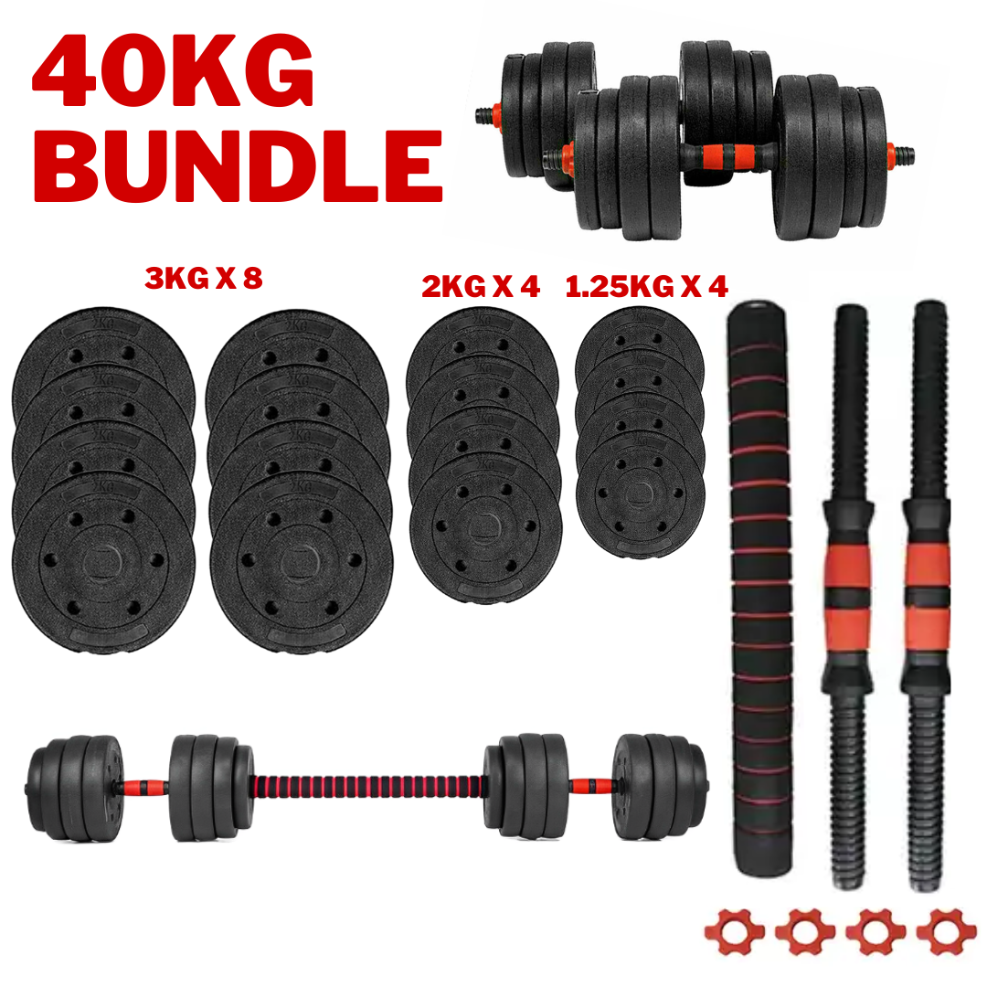Exersci® Adjustable Dumbbell & Barbell Set with Kettlebell Attachment Option