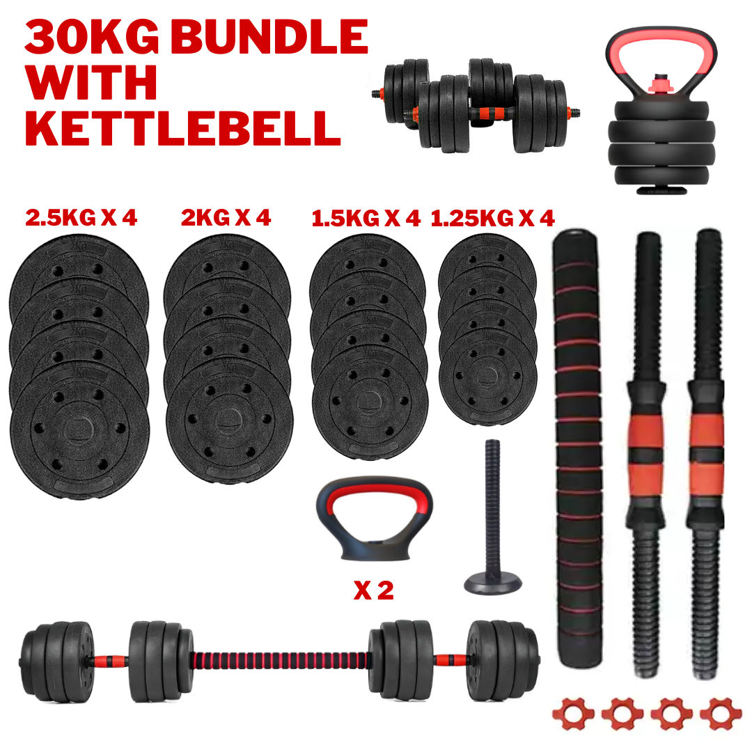 Exersci® Adjustable Dumbbell & Barbell Set with Kettlebell Attachment Option
