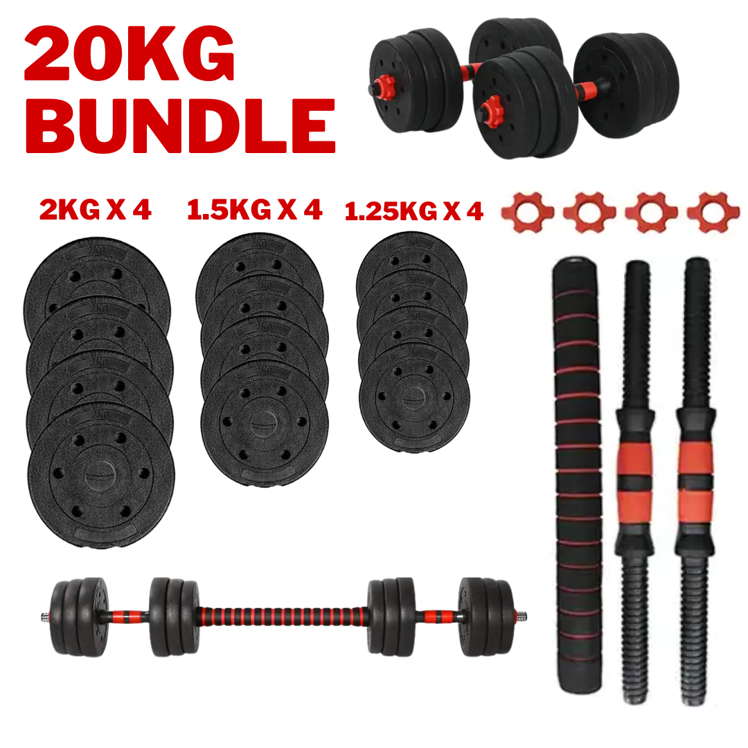 Exersci® Adjustable Dumbbell & Barbell Set with Kettlebell Attachment Option