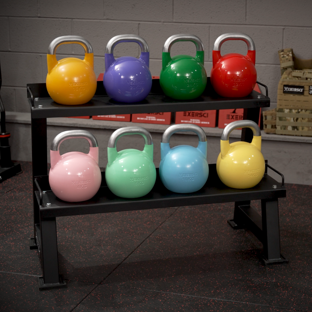 Competition Kettlebells on Rack