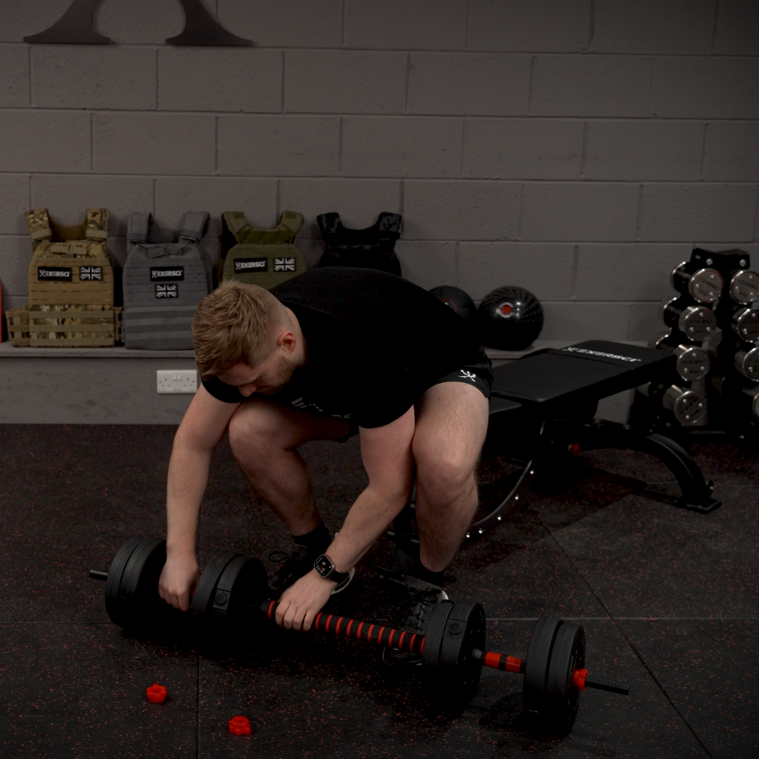 Exersci® Adjustable Dumbbell & Barbell Set with Kettlebell Attachment Option