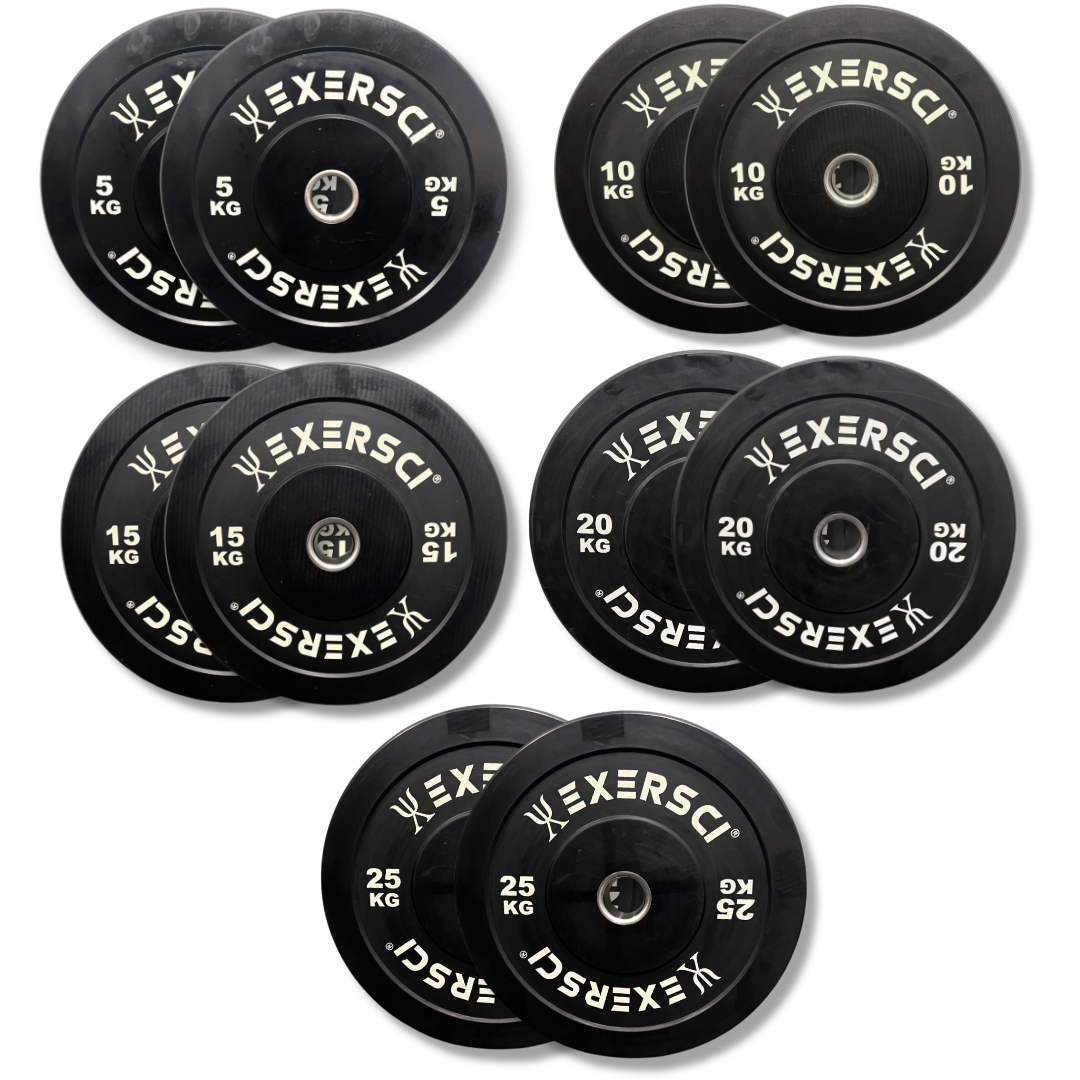 Exersci® Black Olympic Bumper Plates With White Print (Pair)