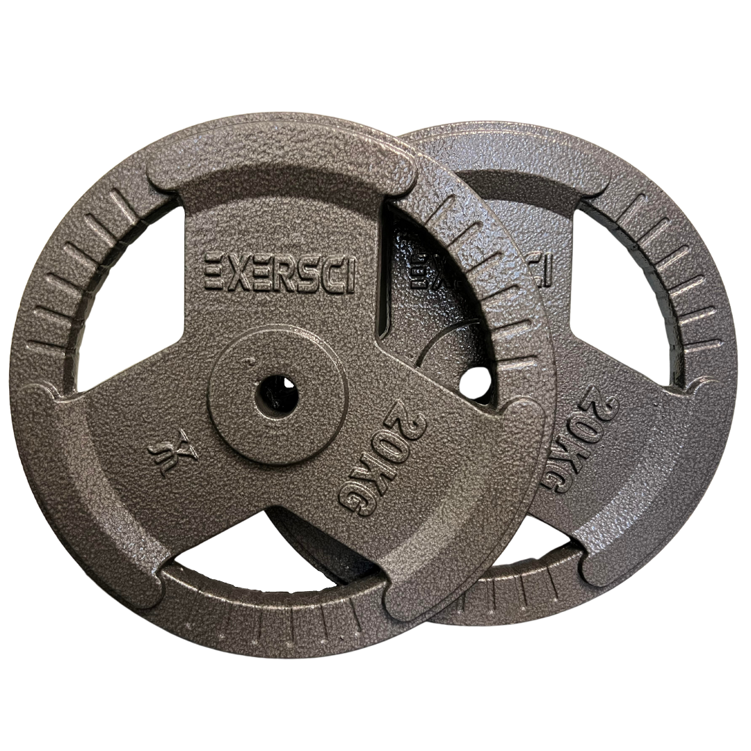Exersci® 1" Cast Iron Tri-Grip Weight Plates (Pair) 20KG