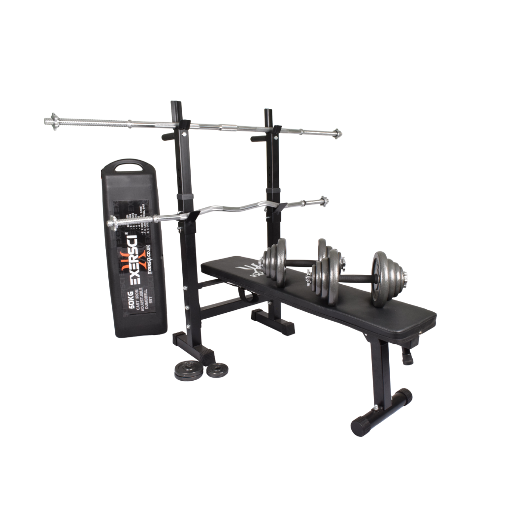 Exersci® Foldable Bench Rack and Weights Set