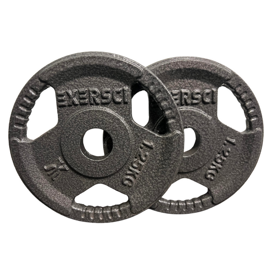 Exersci® 1" Cast Iron Tri-Grip Weight Plates (Pair) 1.25KG