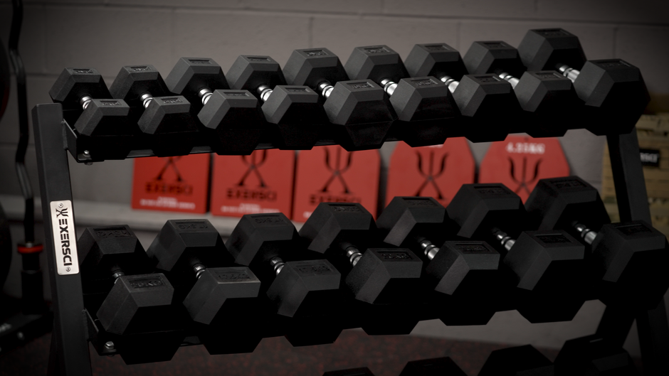 An image of the Exersci® 5kg-30kg Hex Dumbbell Bundle to illustrate the Exersci blog post entitled 'How Much Should I Pay For Dumbbells? (& Why Are They So Expensive?)'.