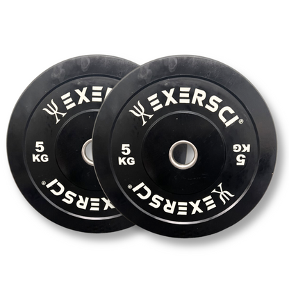 Exersci® Black Olympic Bumper Plates With White Print (Pair)
