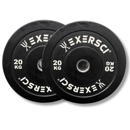 Exersci® Black Olympic Bumper Plates With White Print (Pair)