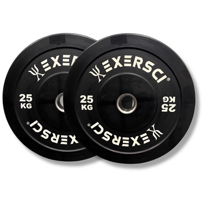 Exersci® Black Olympic Bumper Plates With White Print (Pair)