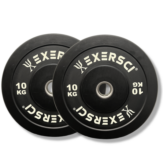 Exersci® Black Olympic Bumper Plates With White Print (Pair)