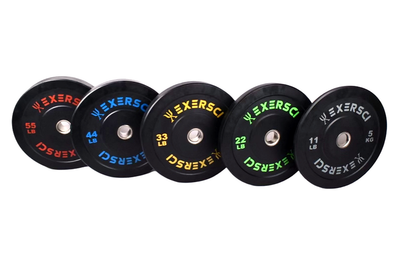 Exersci® Black Olympic Bumper Plates With Coloured Print (Pair)