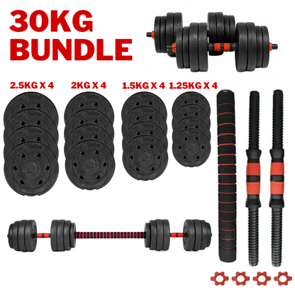 Exersci® Adjustable Dumbbell & Barbell Set with Kettlebell Attachment Option