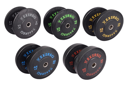 Exersci® Black Olympic Bumper Plates With Coloured Print 150kg Set