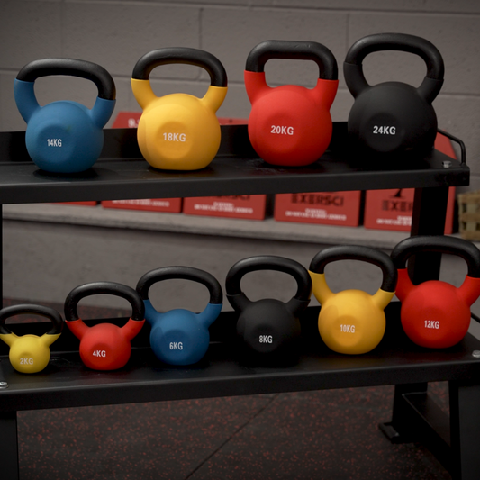 neoprene kettlebells on rack