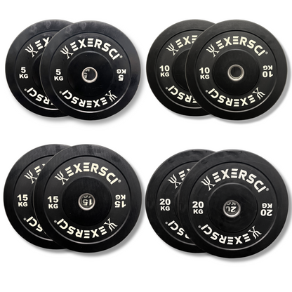 Exersci® Black Olympic Bumper Plates With White Print (Pair)