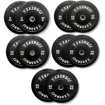 Exersci® Black Olympic Bumper Plates With White Print (Pair)