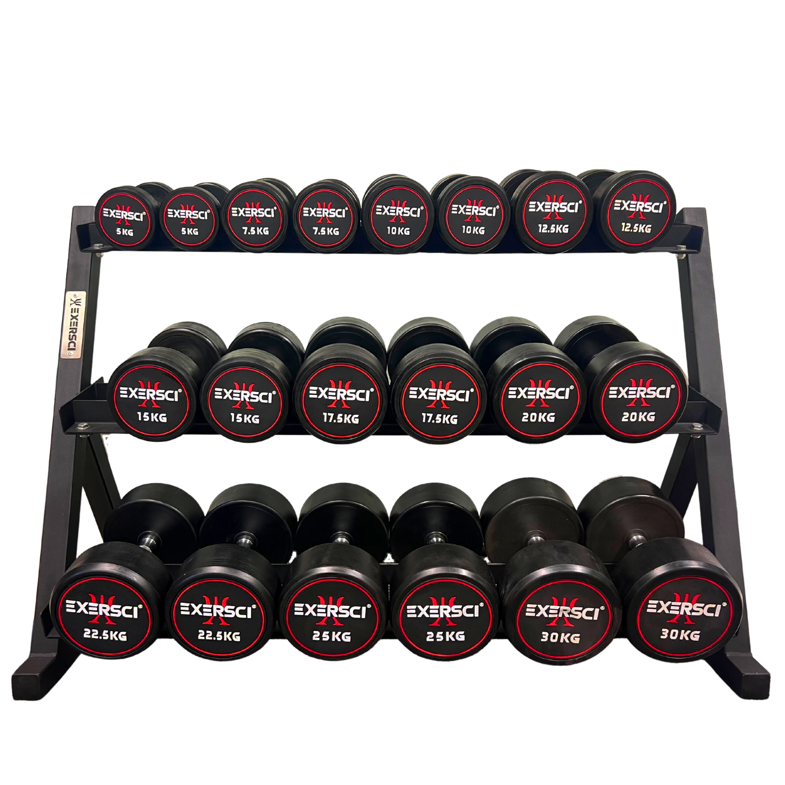 Exersci® 5kg-30kg Round Rubber Dumbbell Bundle with 3-Tier Rack