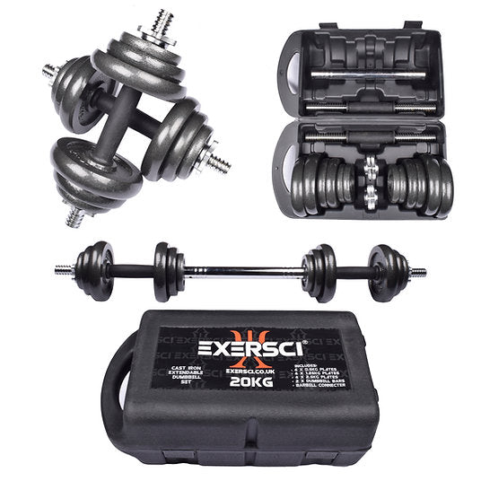 20kg Adjustable Dumbell & Barbell Box Set | Exersci.co.uk - Exersci