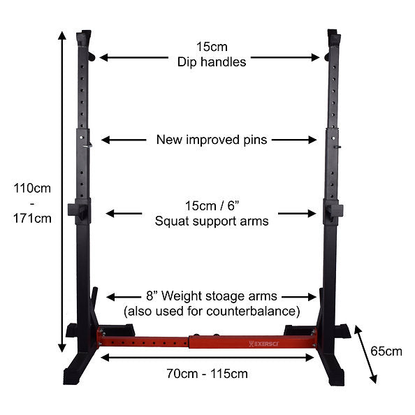 Exersci® Heavy Duty Squat Rack with Dips and Storage Arms