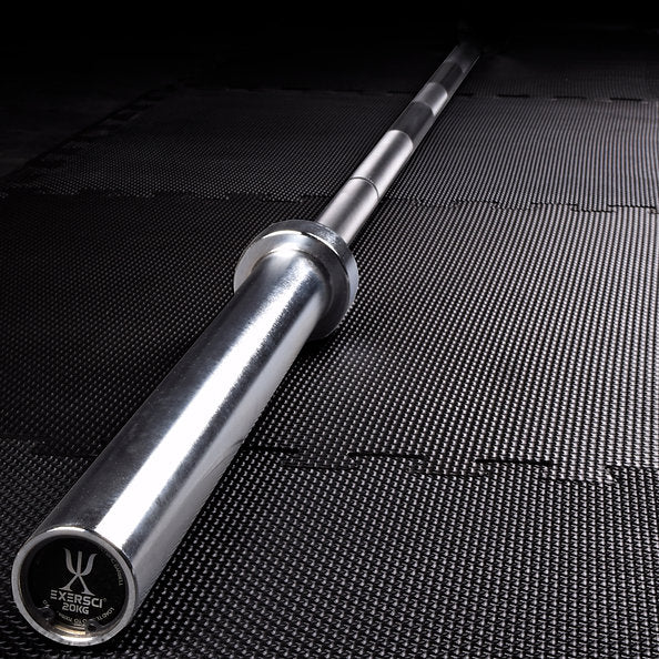 Exersci® 7ft 20kg Black & Chrome Olympic Barbell + 2 x Free Spring Collars