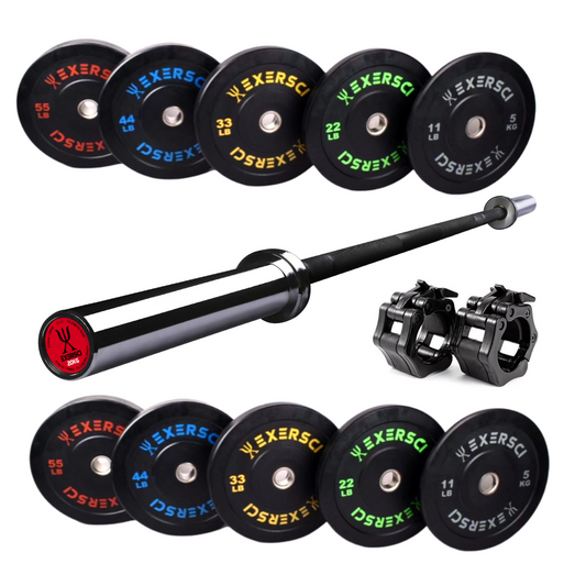 Bumper Plate and Barbell Bundle from Exersci