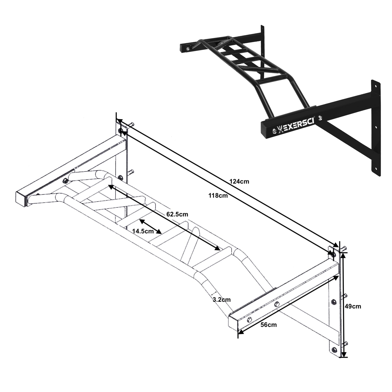 Multi-Grip Wall Mounted Pull Up Bar